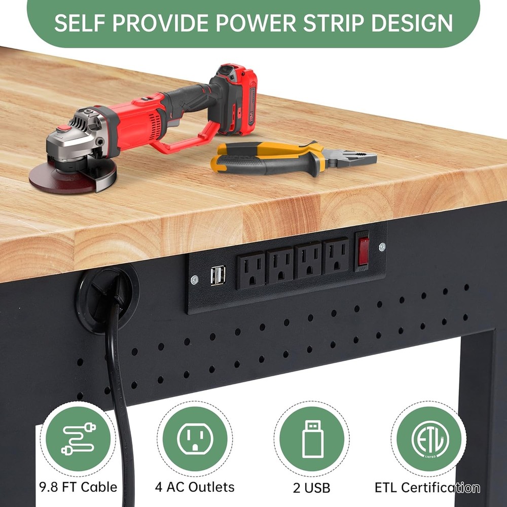 48x24"Adjustable Garage Workbench&Drawer,2000LB,USB Port,WorkstationMobile Table