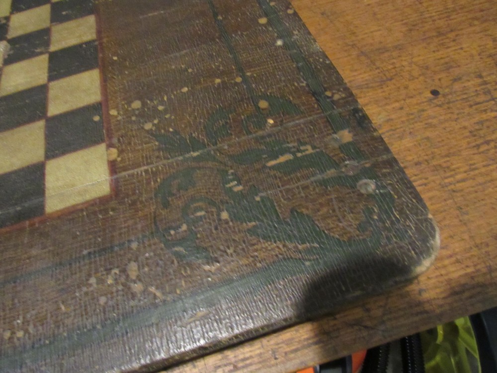 ANTIQUE ORIGINAL 1800's FOLDING CHESS CHECKERBOARD TABLE SOLID PLANK TOP