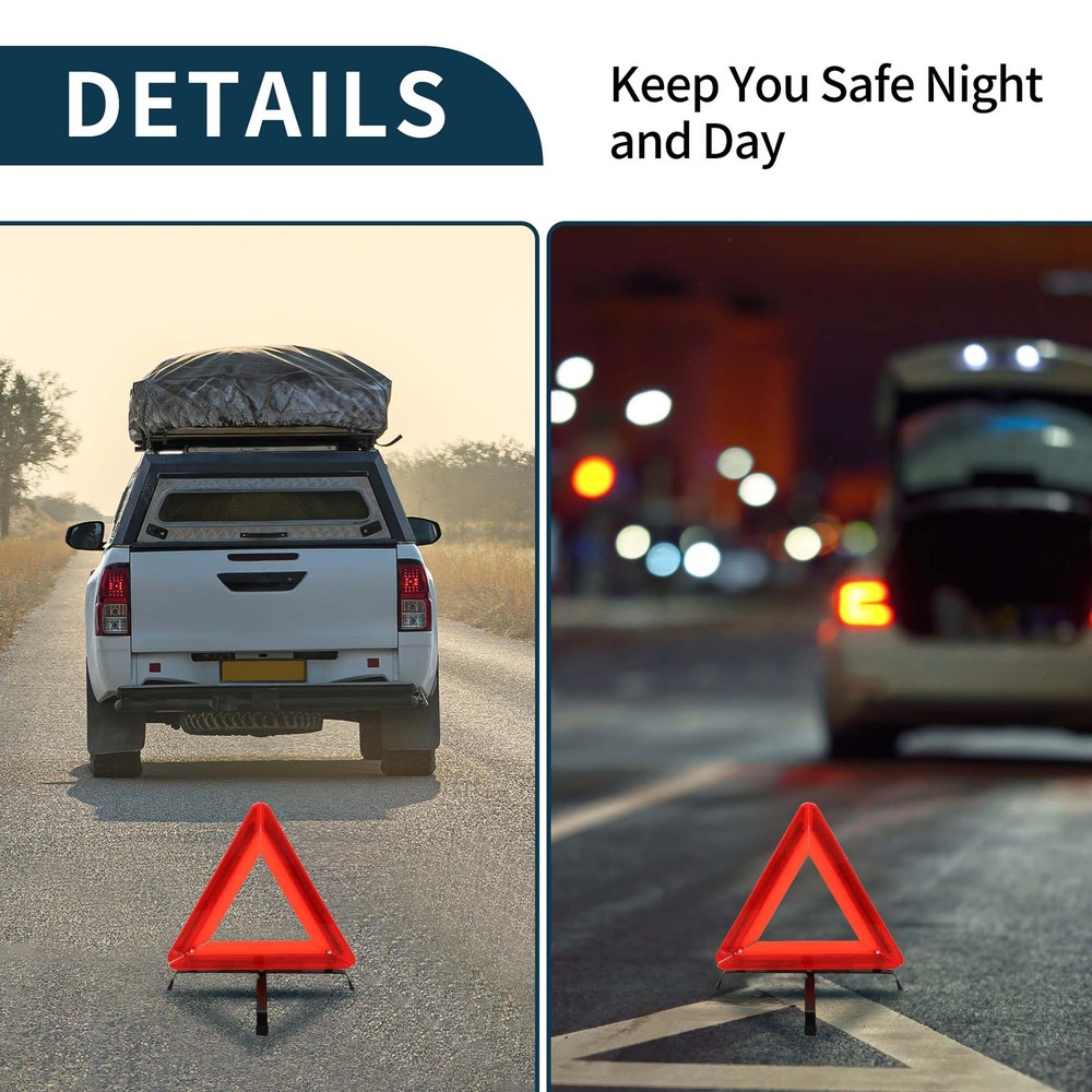 Car Safety Warning Triangle with Storage Case LED Reflective Triangle 1 Pcs