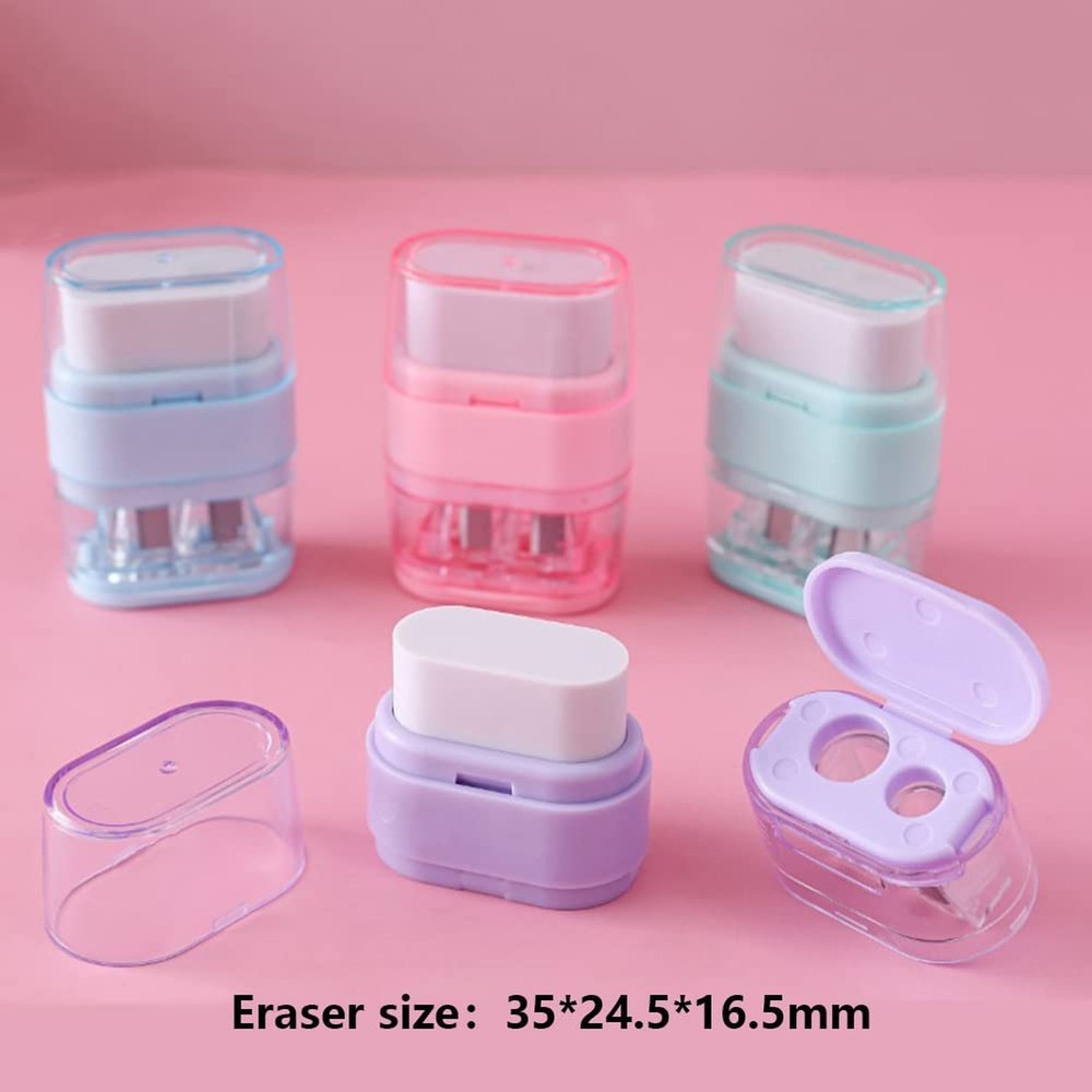 4 PCS Manual Pencil Sharpener with Eraser, Double Hole Multicolored Sharpener...