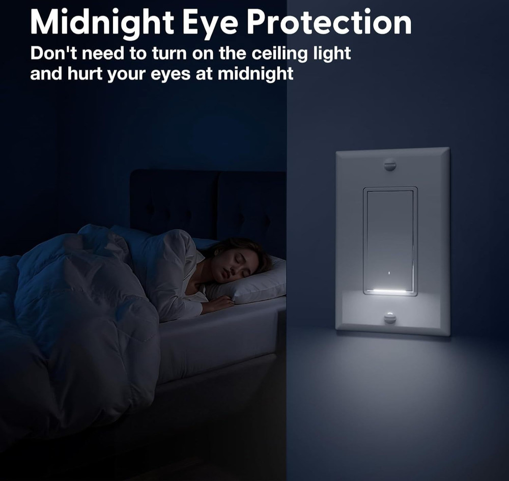 Single Pole Light Switch w/ Night Light, UL Listed, LED Guide Light Wall Switch