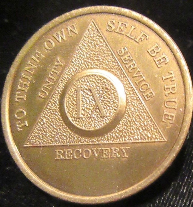 Alcoholics Anonymous AA 9 Year Bronze Medallion Coin Chip Token Sober