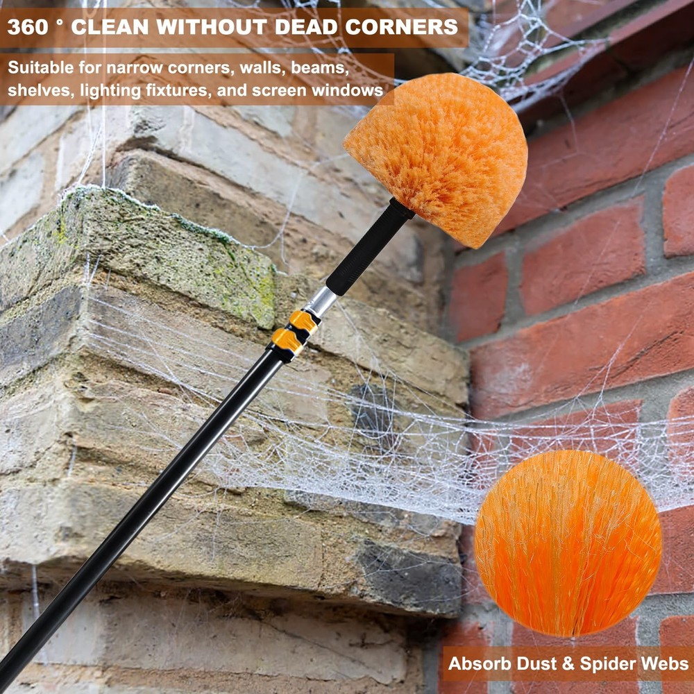 2 Pack Twist-On Cobweb Duster Head Brush – High Efficiency Spider Brush with ...