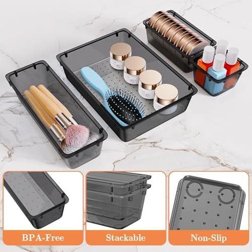 25 PCS Plastic Drawer Organizer Set, 4-Size Versatile Organizer Clear Black
