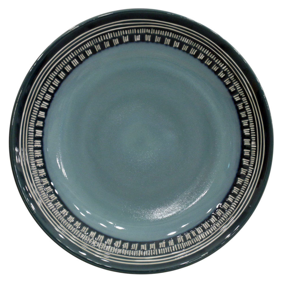 Teal Medallion 12-Piece Stoneware Dinnerware Set