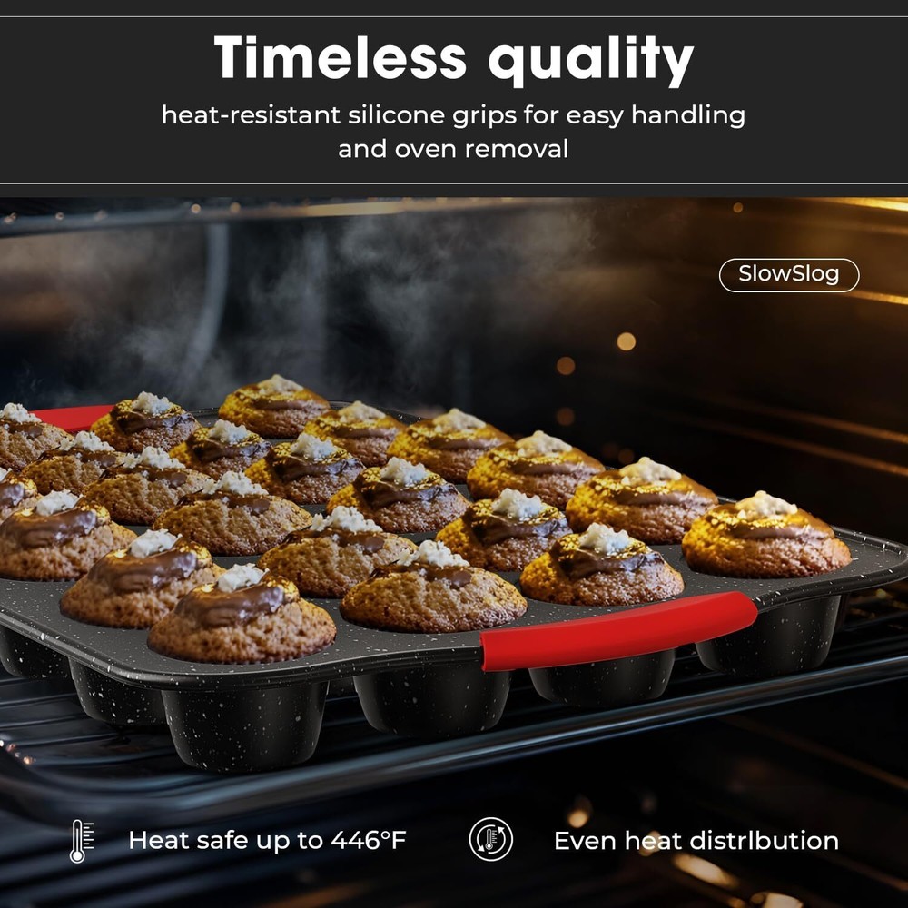 11-Piece Nonstick Baking Pan Set, Stackable,with Silicone Handles, Red and Black