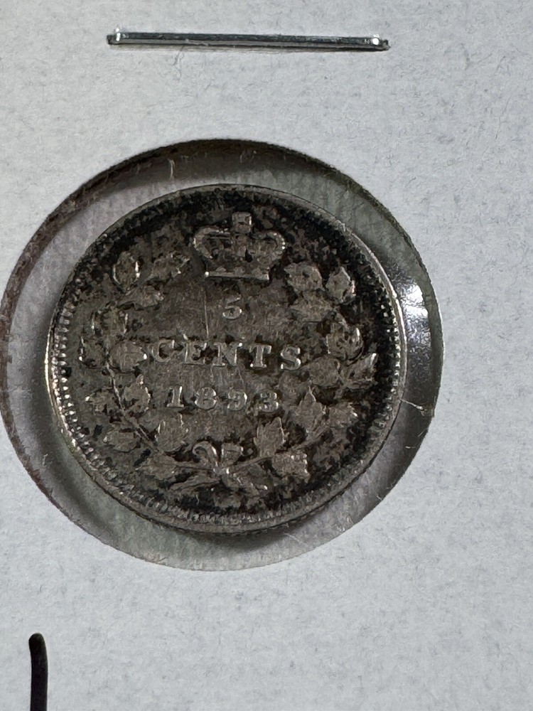1893 Canada 5 Cents Small Silver Coin Cleaned