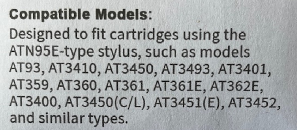 Generic replacement stylus for Audio-Technica ATN95E