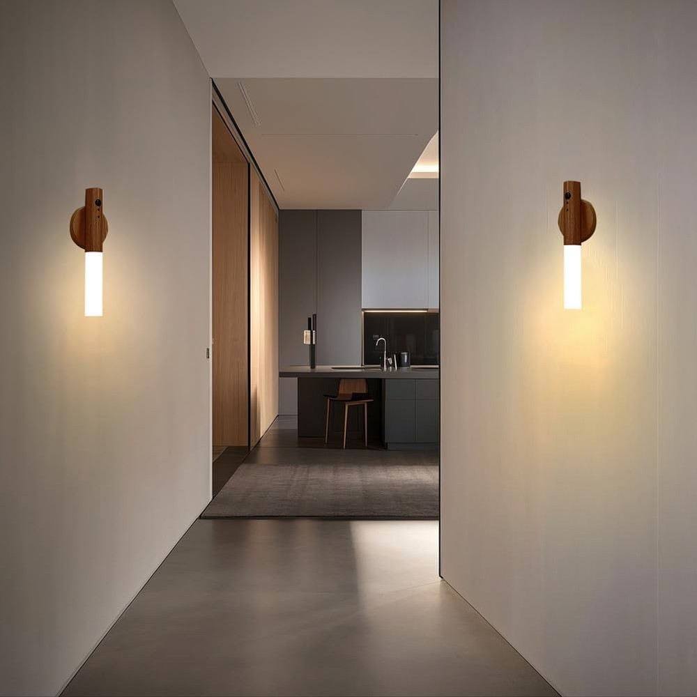 2 Pack Walnut Night Lights with Motion Sensor & RGB Touch Control | USB-C