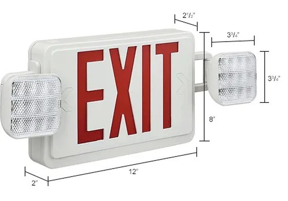 Combo LED Emergency Exit Sign, Red Letters, Ceiling & Wall Mount
