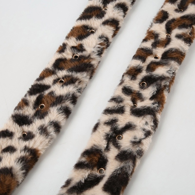 Furry Plush Wide Belt Adjustable Waiststrap Cool Leopard Pattern Corset for