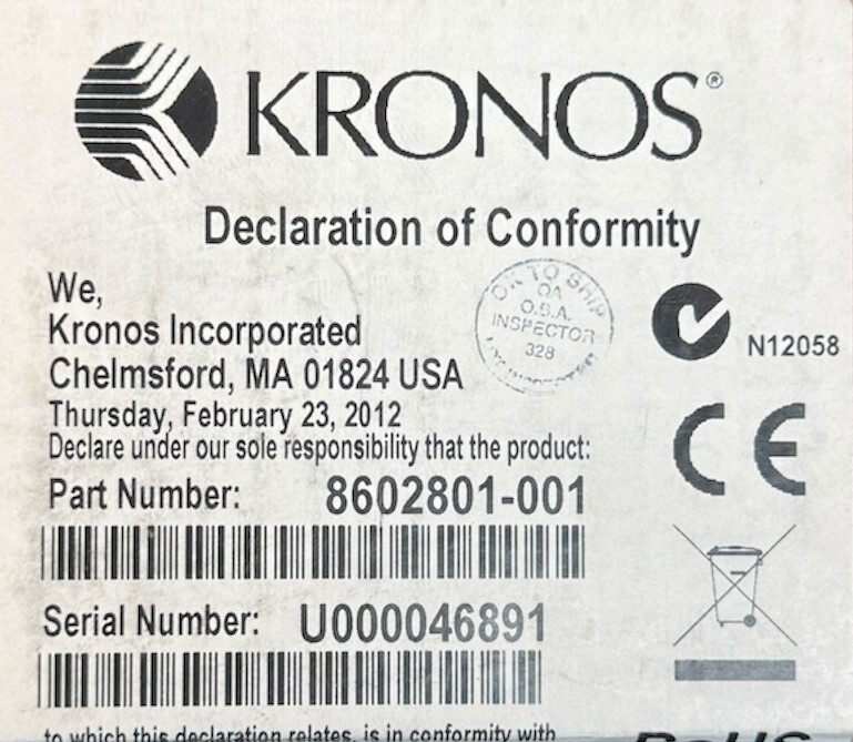 Kronos Touch ID Biometric Reader | 8602801-001| NEW