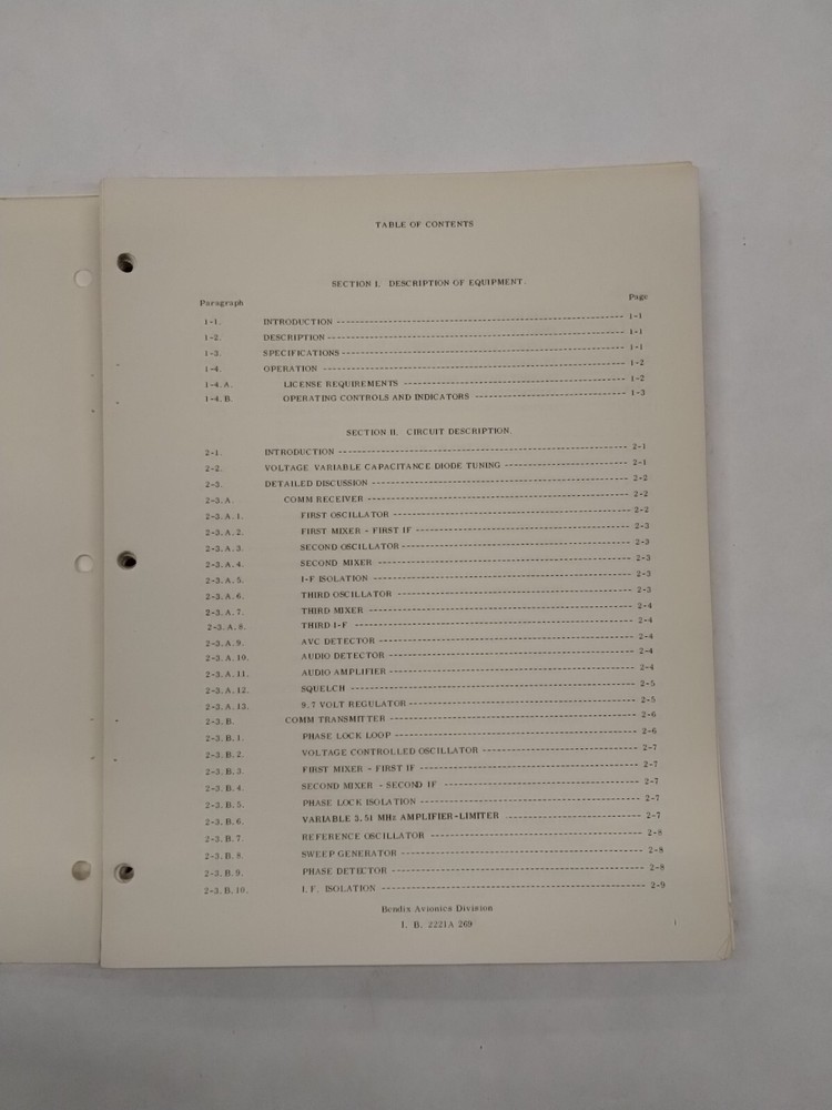 Bendix RT-221 Comm Receiver-Transmitter CNS-220 VHF Comm/Nav Maintenance Manual