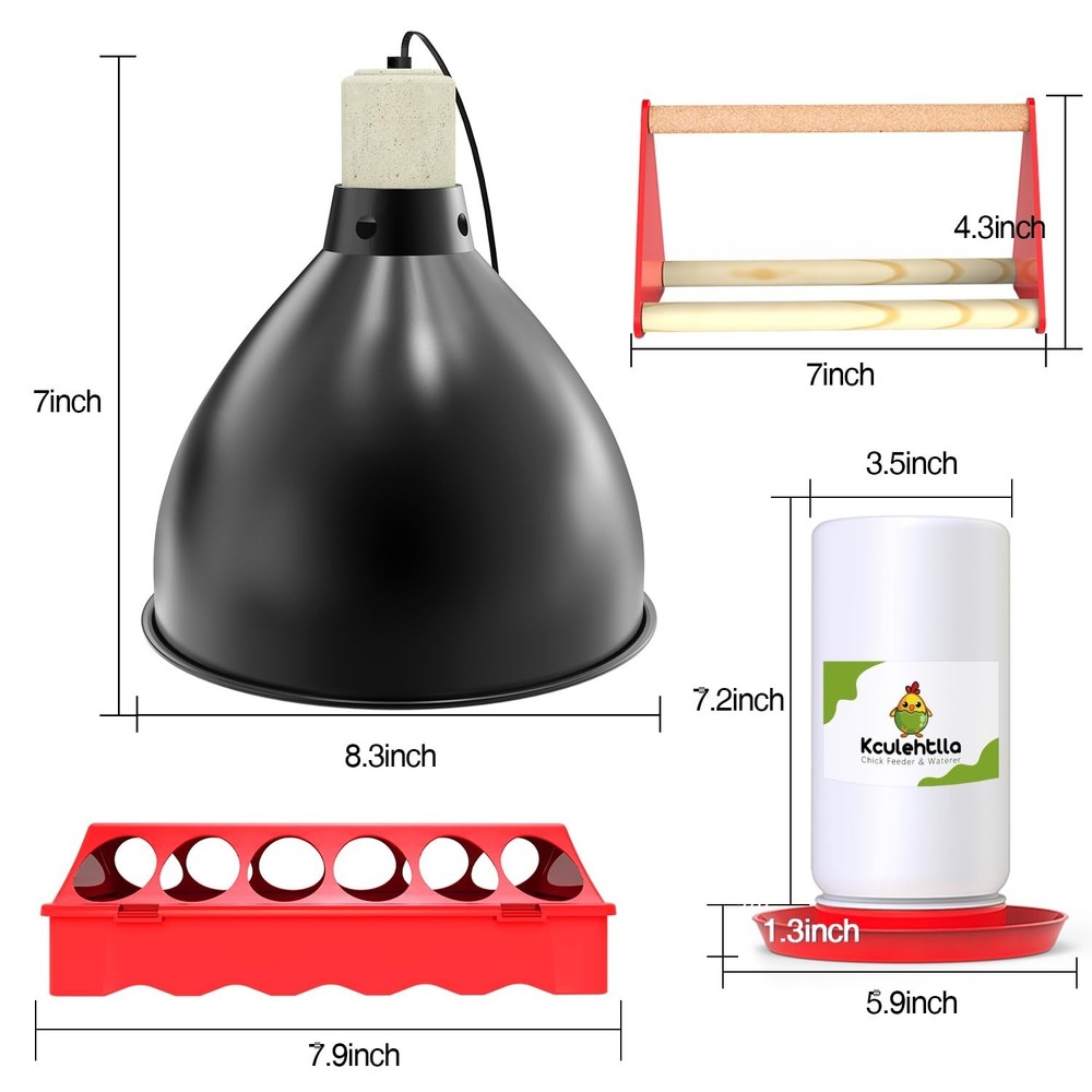 All-in-One Chick Brooder Kit with 75W Adjustable Heat Lamp, Spill-Proof Feede...