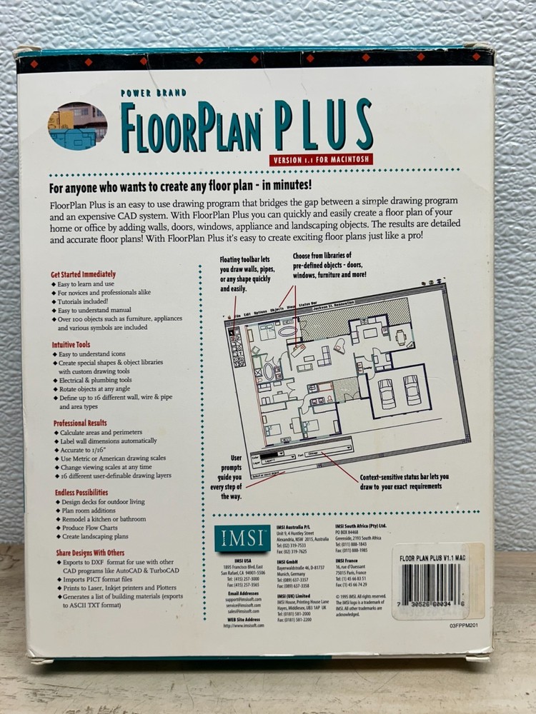 Vtg 1995 Floor Plan Plus 3.5" Floppy Disc & User Manual For Mac Version 1.1