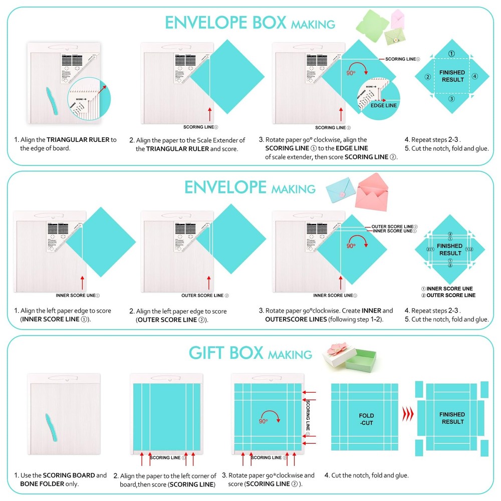 12x12 Scoring Board for Making Envelope/Envelope /Gift ; Large Multi-Purpose ...