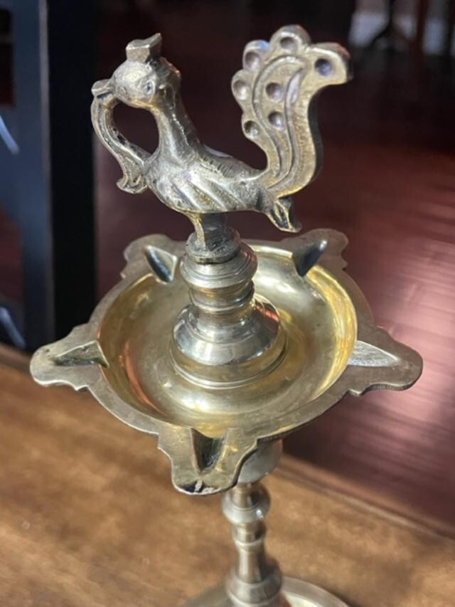 11"Brass Incense Stand with Peacock on Top