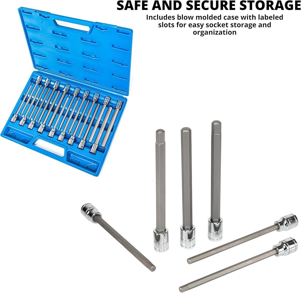 NEIKO 10079A Extra Long Allen Hex Bit Socket Set, 18 Piece SAE