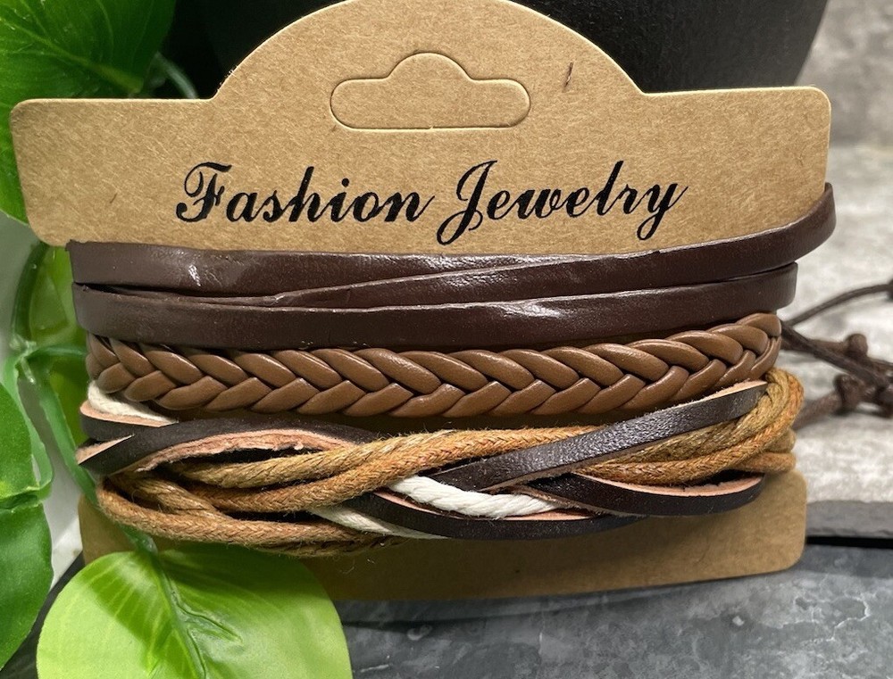 3 PC PU Leather Punk Bracelet Stackable Adjustable Tie New Free Ship B3335