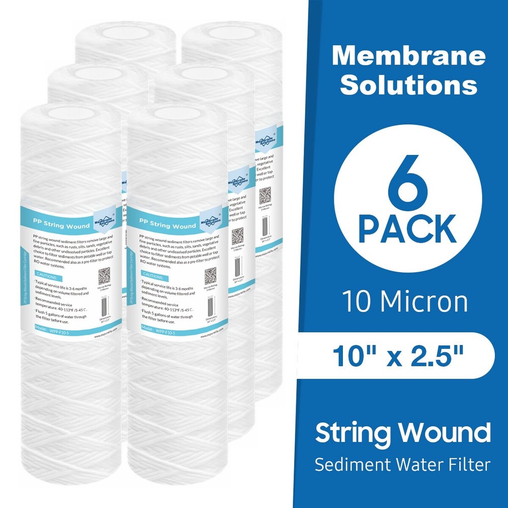 6 Pack 10 Micron 10"x2.5" String Wound Whole House RO Well Water Sediment Filter