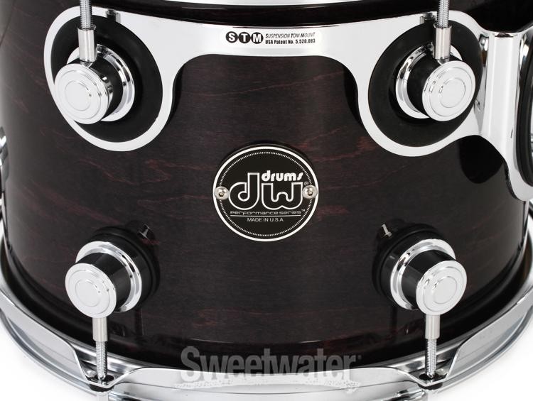 DW Performance Series Mounted Tom - 8" x 10" Ebony Stain Lacquer