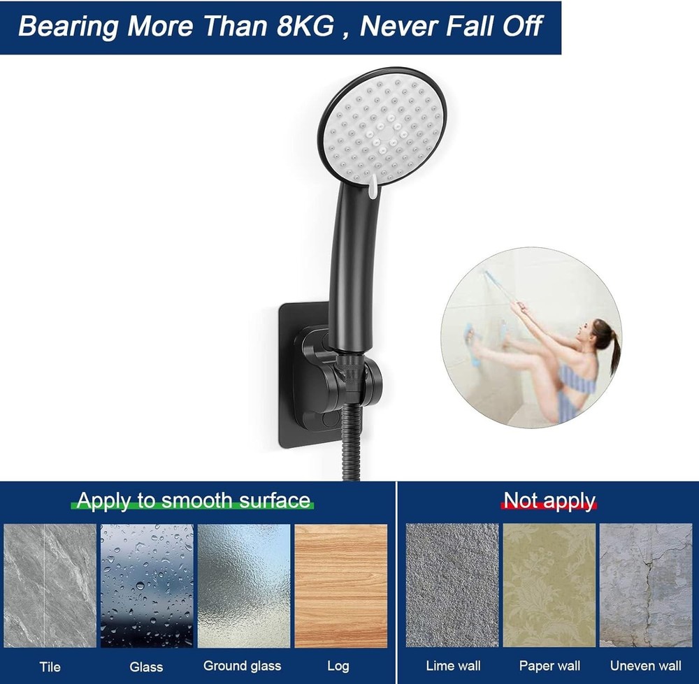 NearMoon Self Adhesive Shower Head Holder-Adjustable Handheld Matte Black