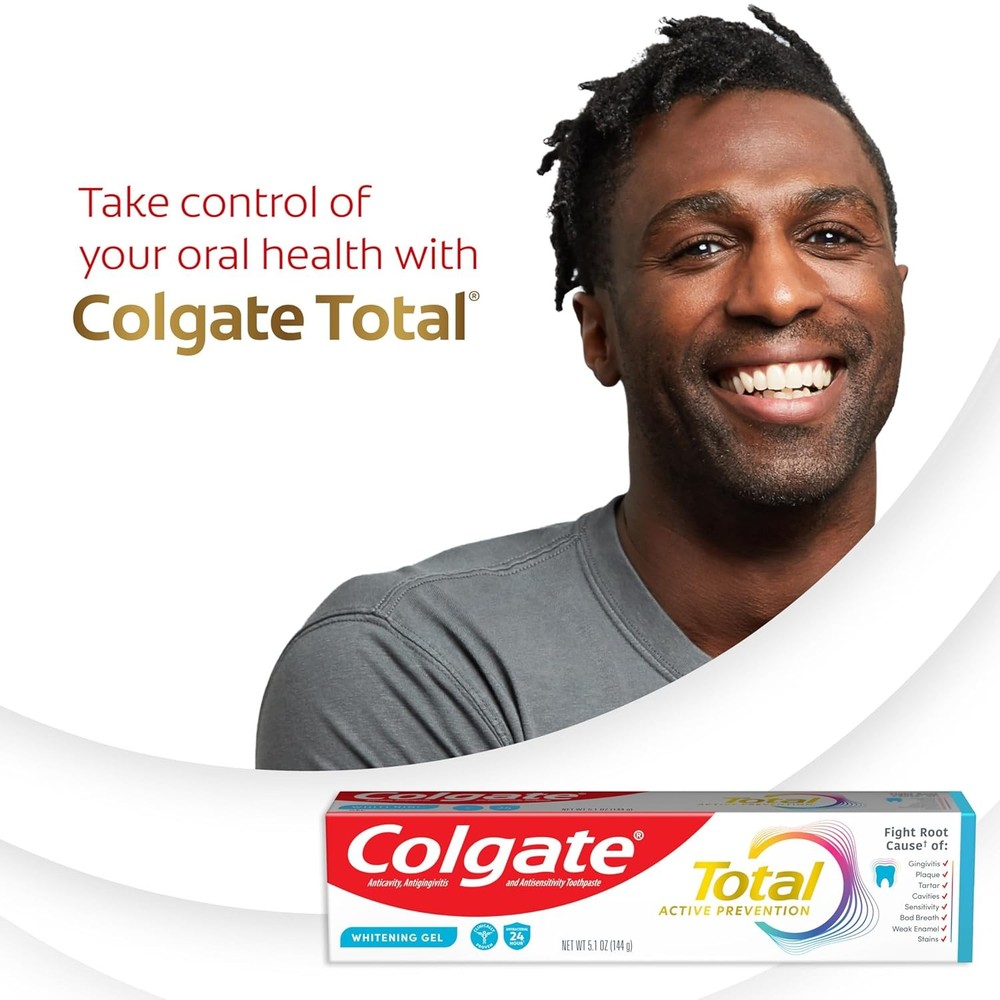 Colgate Total Active Prevention Whitening Gel Toothpaste with Fluoride, Bulk wit