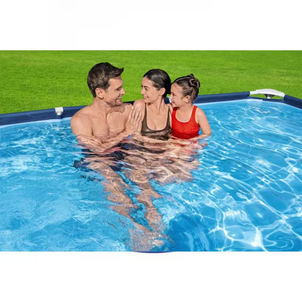 9.8x6.6 Ft Metal Frame Above Ground Pool Set 26" Deep Rectangular Backyard Fun