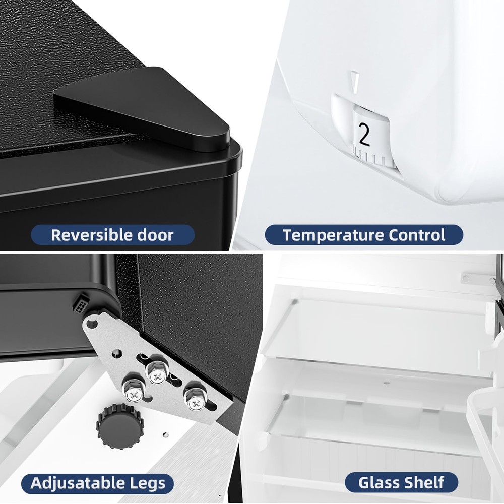 Mini Fridge with Freezer, Double Door Compact Refrigerator, Adjustable Thermo...