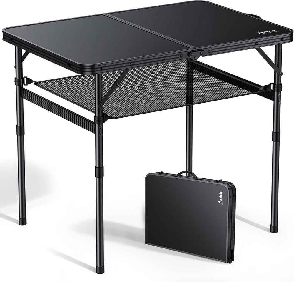 2ft Camping Table Foldable W/ Storage Net 3 Adjustable Heights Aluminum Small