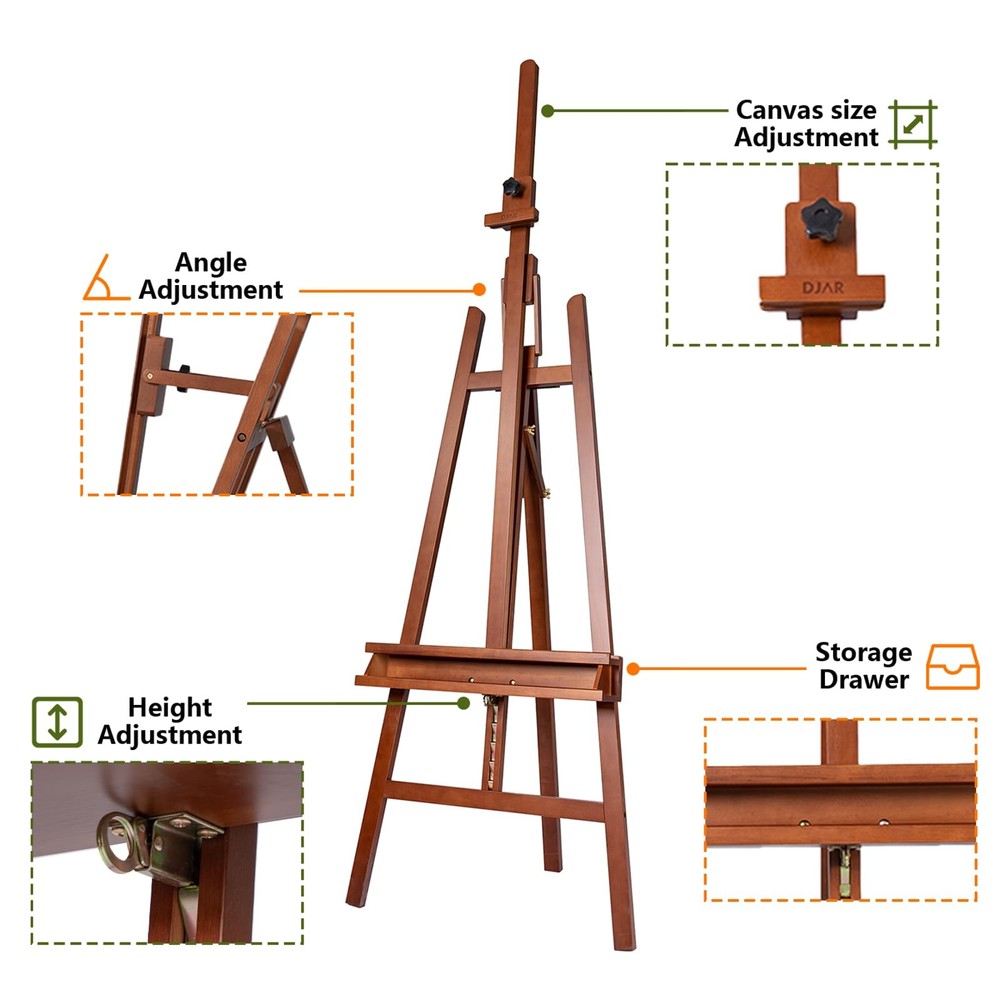 Large Studio Art Easel for Painting, Adjustable Solid Beech Wood Artist Easel...
