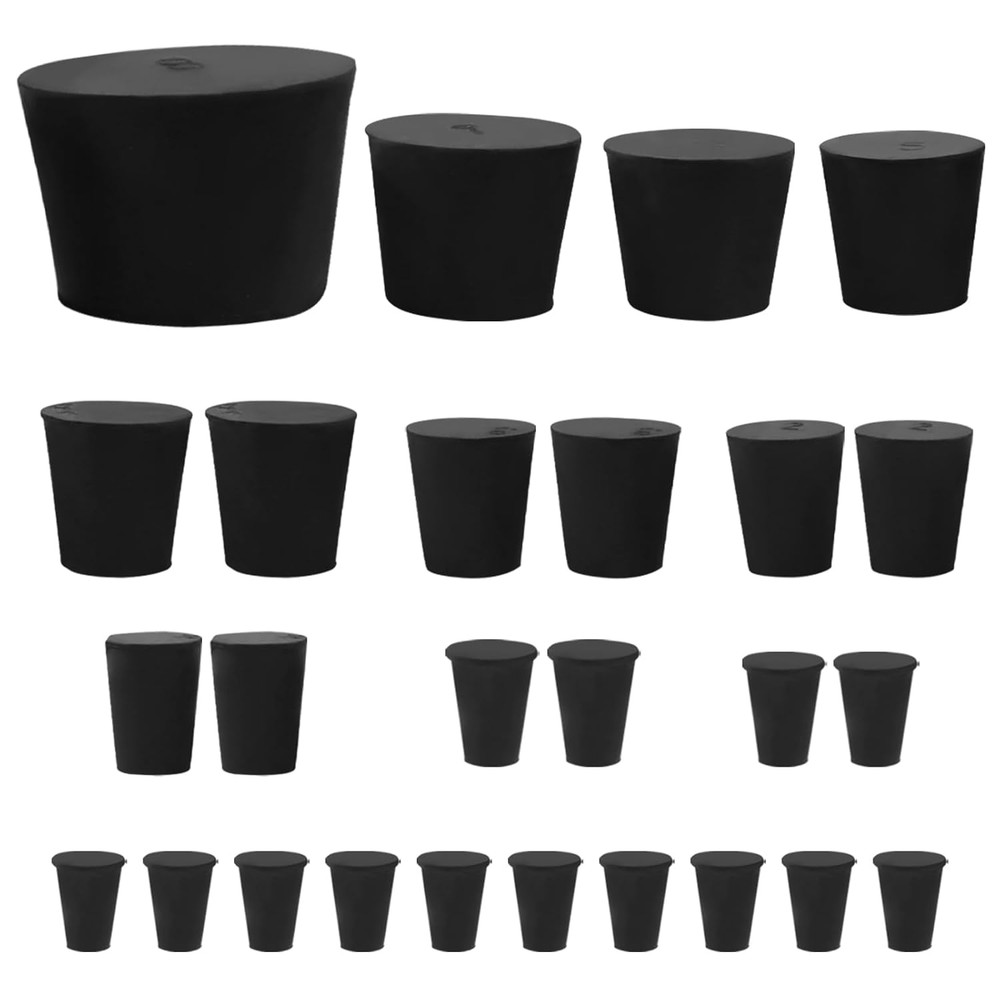 26 PCS Solid Rubber Stoppers, 11 Assorted Sizes(000# - 8#) Tapered Lab Bungs ...