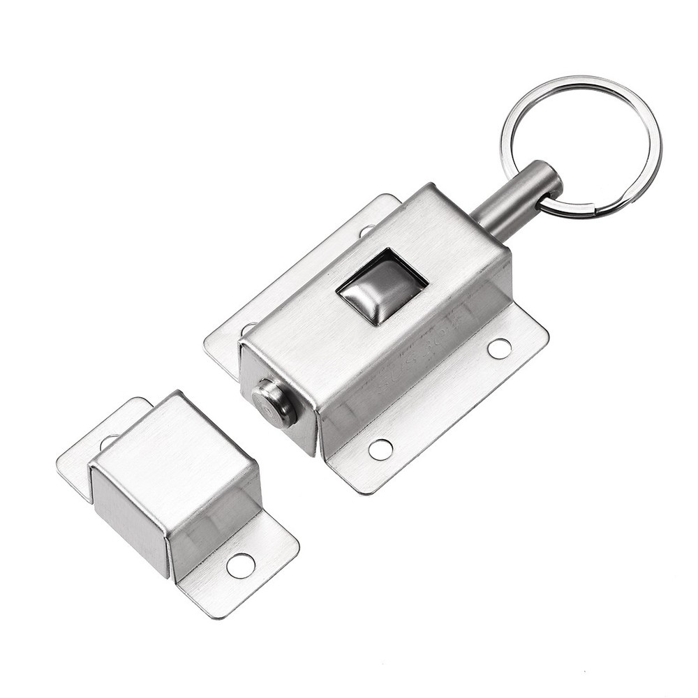 Door Barrel Bolt Stainless Steel Ring-Pull Spring Loaded Auto Sliding Lock 2 Set