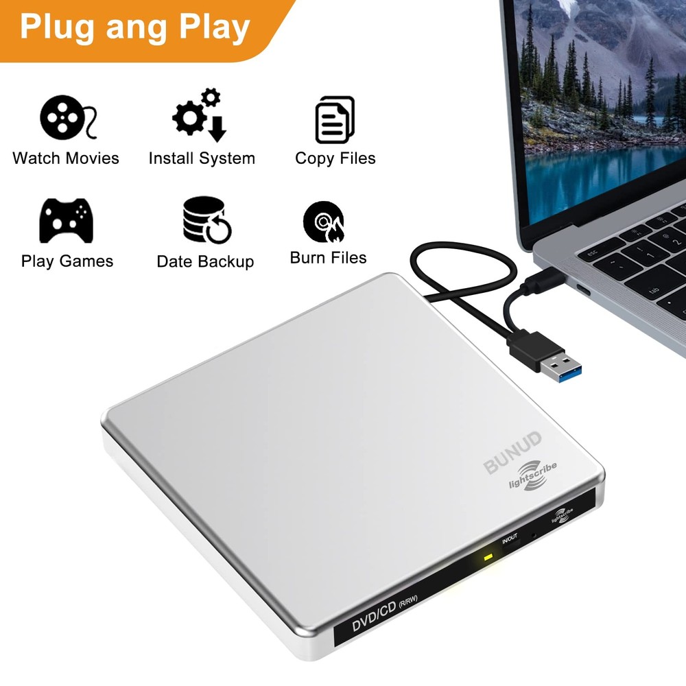 External CD DVD Drive LightScribe CD/DVD +/-RW Burner Player Writer Optical D...