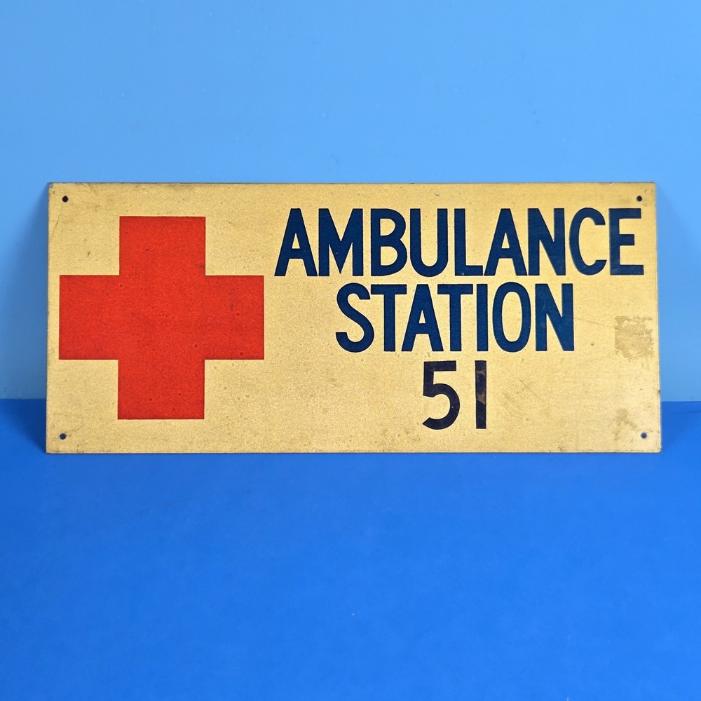 US MILITARY RED CROSS AMBULANCE STATION 51 METAL SIGN