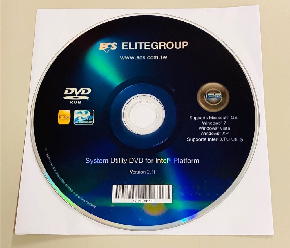 ECS Elitegroup System Utility DVD for Inter Platform Version 2.11 Win7/Vista/XP+