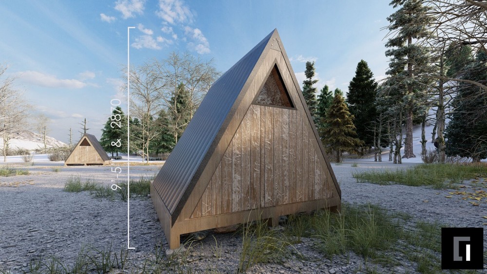 80SF A-Frame Cabin House Architectural Plan 80SF , DIY Tiny House Plan