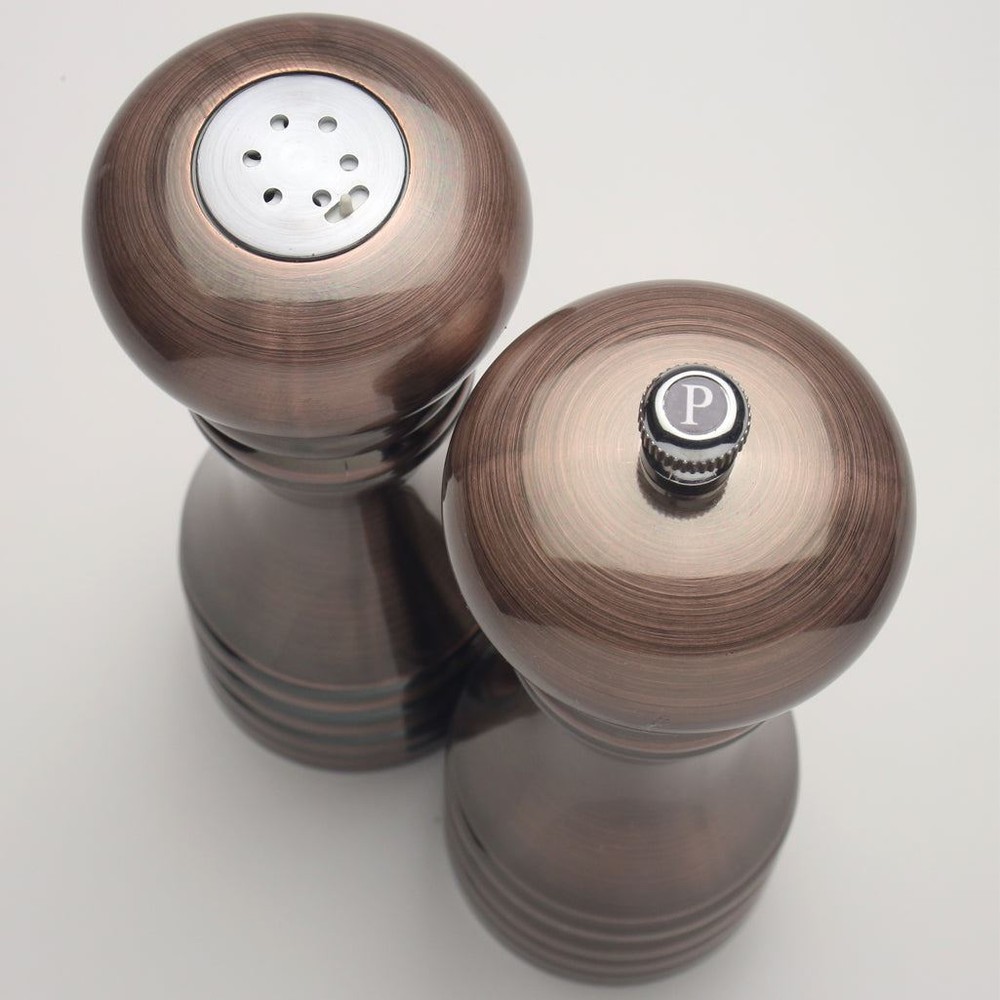 7" Acrylic Burnished Copper Pepper Mill & Salt Shaker Set