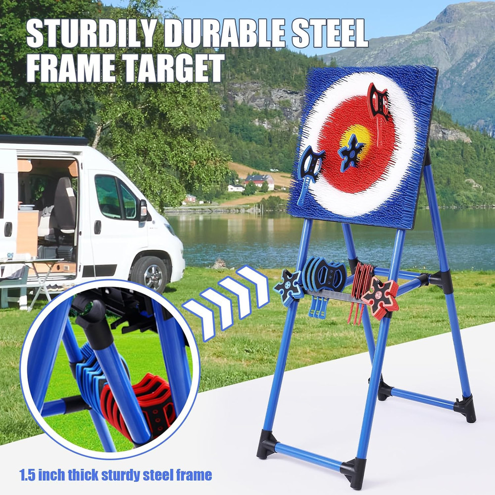 Axe Throwing Game for Backyard 8 Throwing Axes Set - Deluxe Foldable Plastic