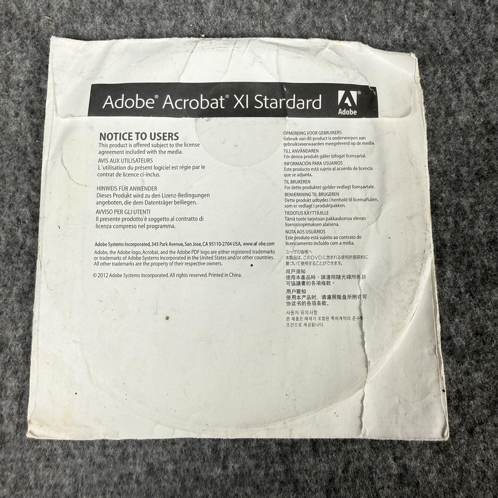 Adobe Acrobat XI Standard Windows DVD-ROM Install Disc For Bundles Only Software