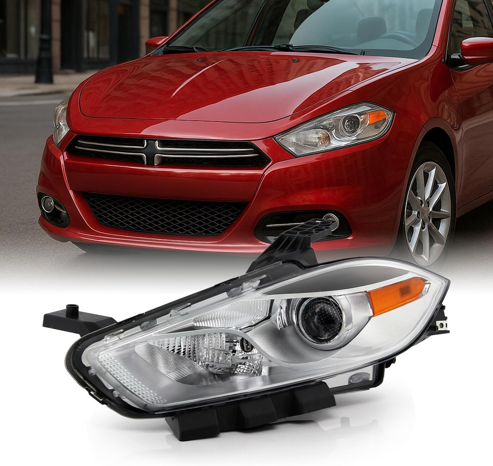 - Fits 2013-2016 Dodge Dart [Halogen Type] Projector Chrome Headlight Headlamp D