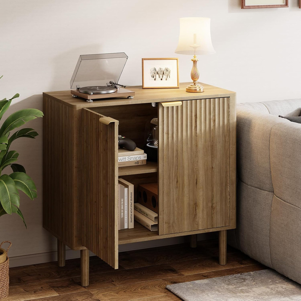 Modern Oak Sideboard Buffet Cabinet with Storage & Adjustable Shelves 31.5