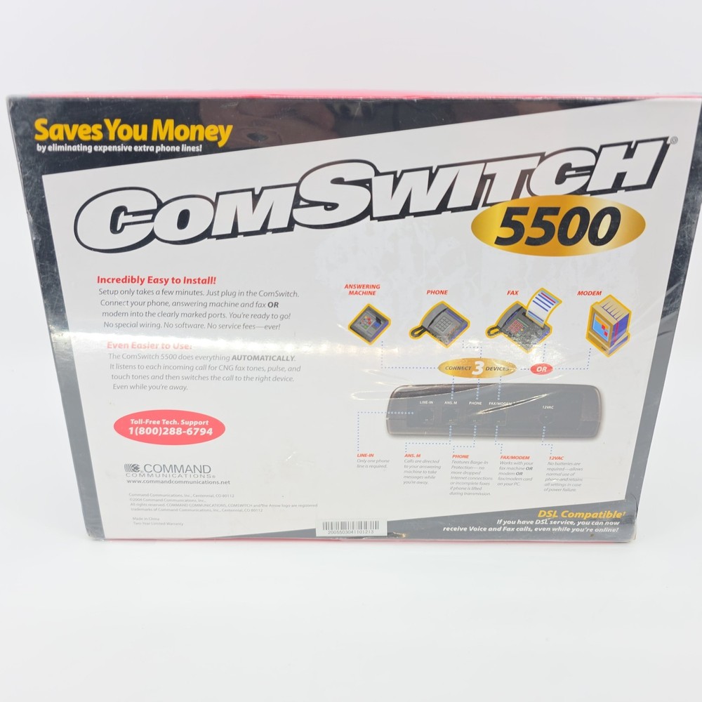 Command Communications ComSwitch 5500 Phone Fax Modem 3-Port Call Switch Sealed