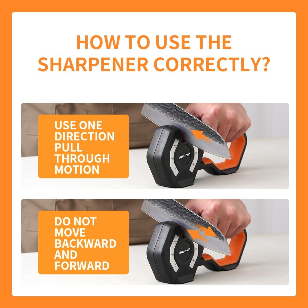 Orange 6-Stage Kitchen Knife Sharpener Adjustable Handheld Manual Sharpener
