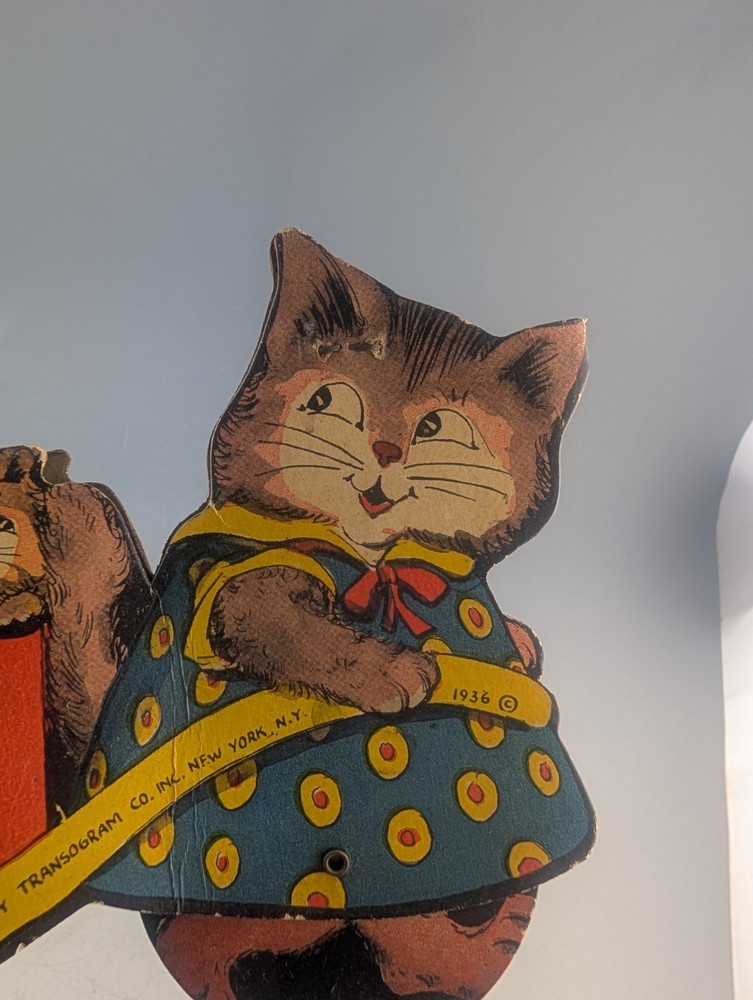 RARE 1936 TRANSOGRAM CAT PULL TOY CRAYON HOLDER