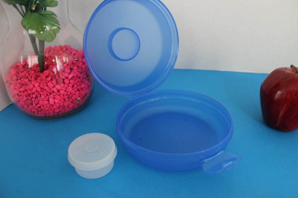 Tupperware BLUE Round SANDWICH Bagel KEEPER includes fitted condiment Smidget