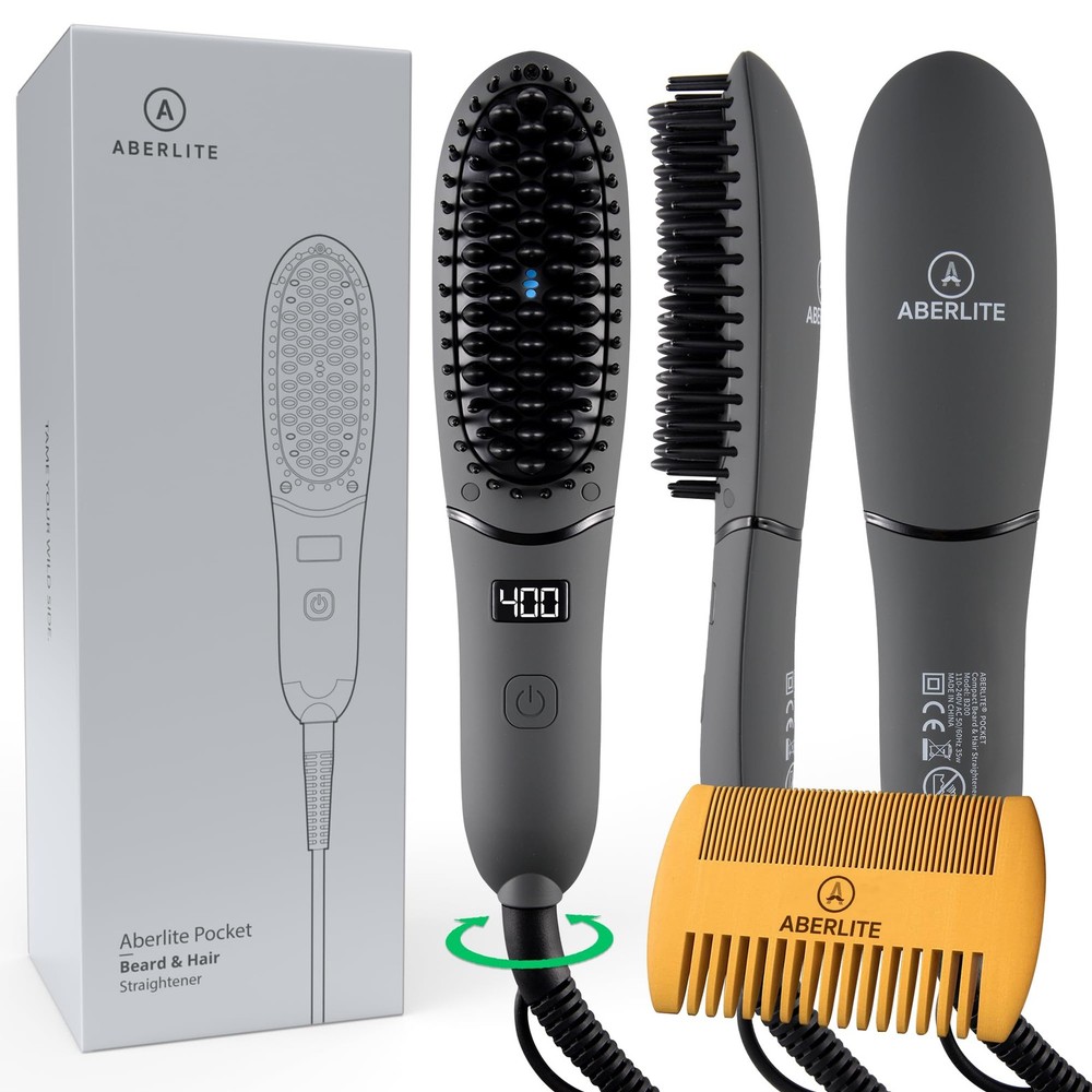 Aberlite Pocket - Compact Beard Straightener for Men - Ionic & Anti-Scald Techno