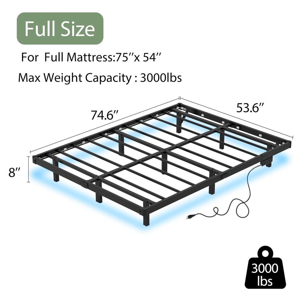 Floating Bed Frame Full LED Metal Platform Bed Frames 8 Inch Modern Bed with ...