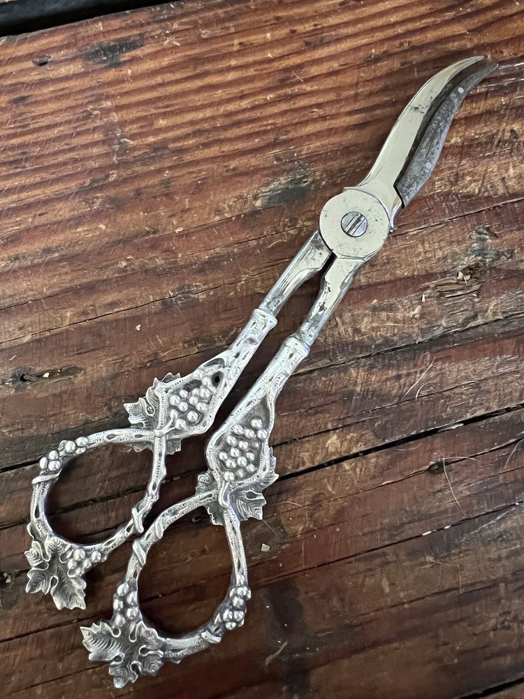 Vintage Ornate Sterling Silver Grape Shears Scissors