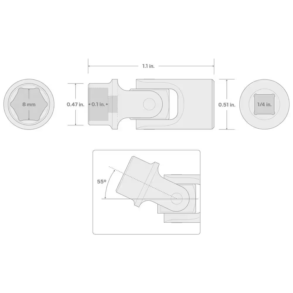 1/4 In. Drive X 8 Mm Universal Joint Socket Free Ship NEW